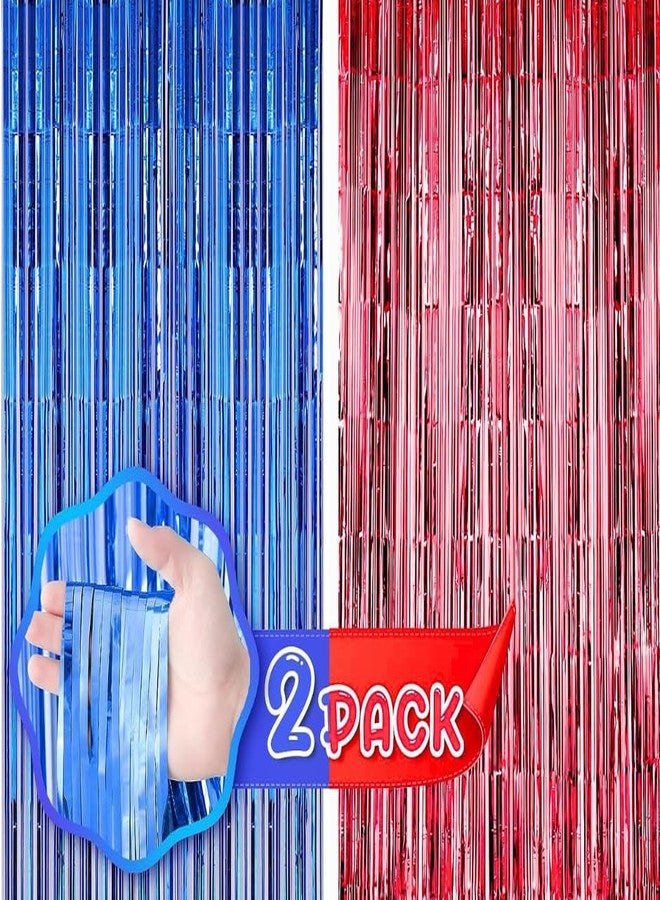 Flyloons Blue and Red Foil Curtains for Birthday Decoration items Backdrop Pack of 2 Baby shower Anniversary, Marriage, Bachelorette Party celebration theme - Image 1